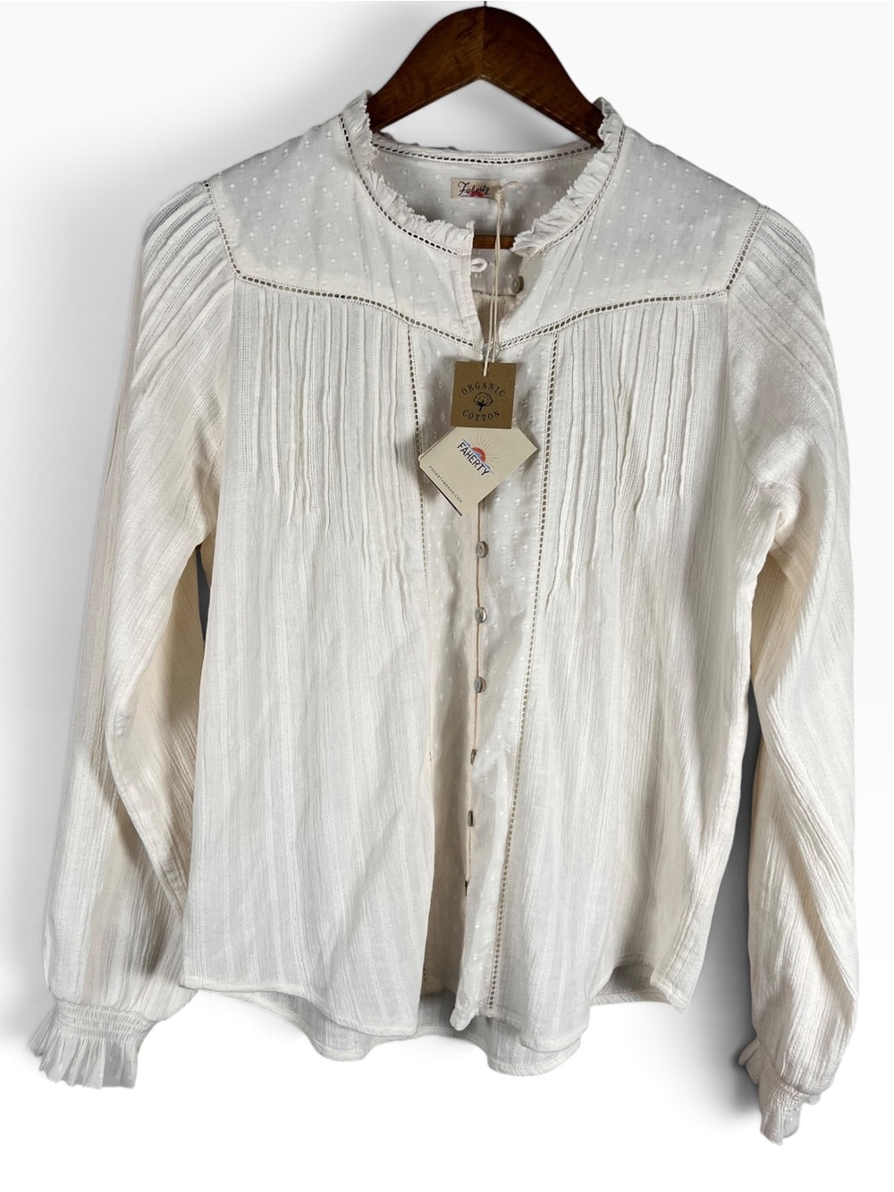 Faherty Willa Organic Cotton Ivory Peasant Blouse M Edwardian Boho NWT Prairie